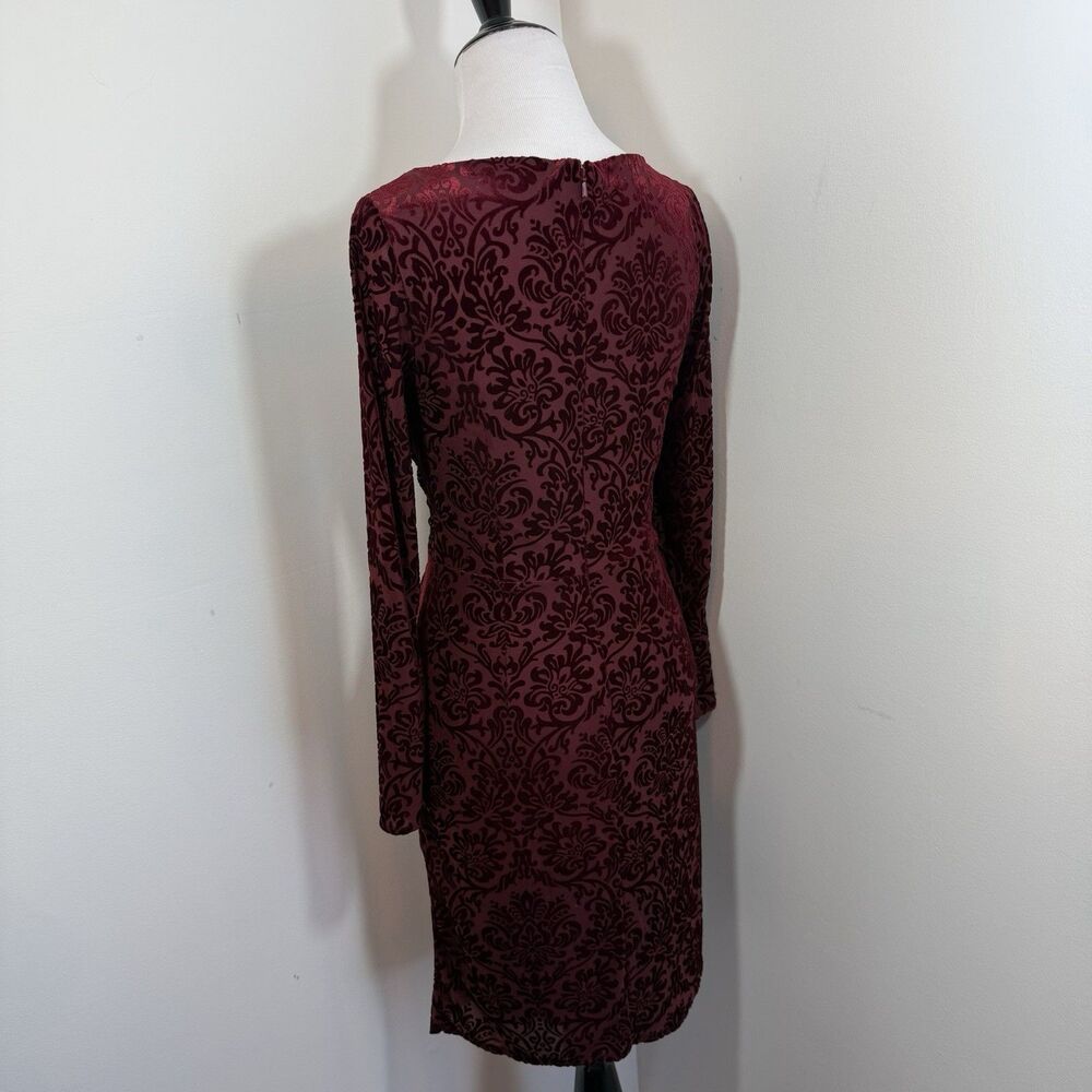 Davids Bridal Dress Burgandy Wine Red 2 Victorian Velvet Print Ruched Party Date - Picture 7 of 16